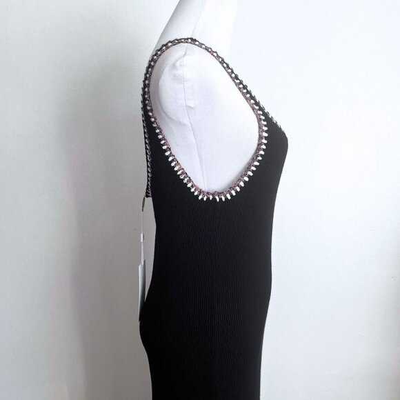 NWT CAROLINE CONSTAS BLACK RIBBED KNIT SLEEVELESS EMBROIDERED MIDI DRESS - Picture 5 of 12